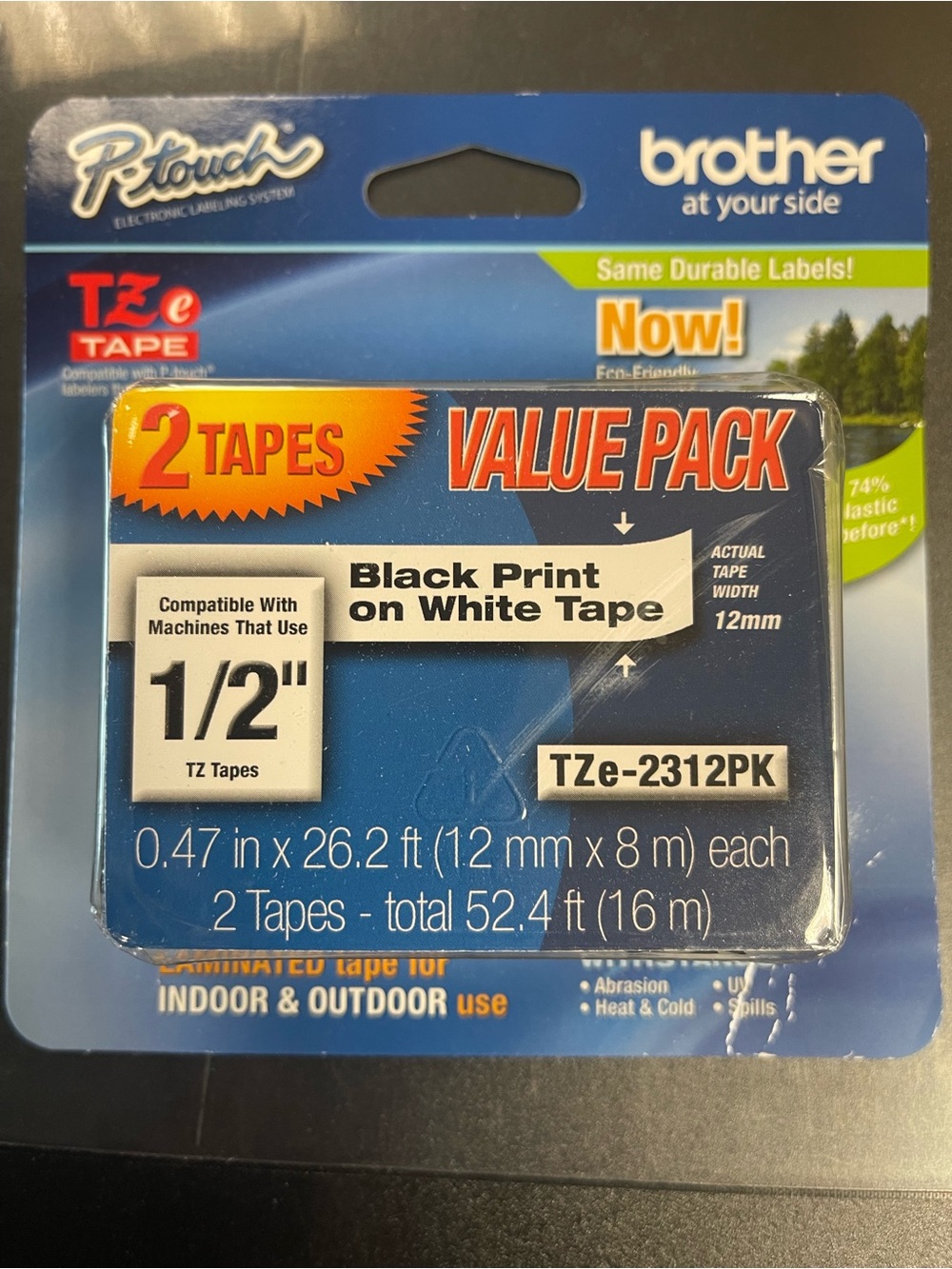 Brother Label Tape Pack — Black Print on White Tape with Color Samples